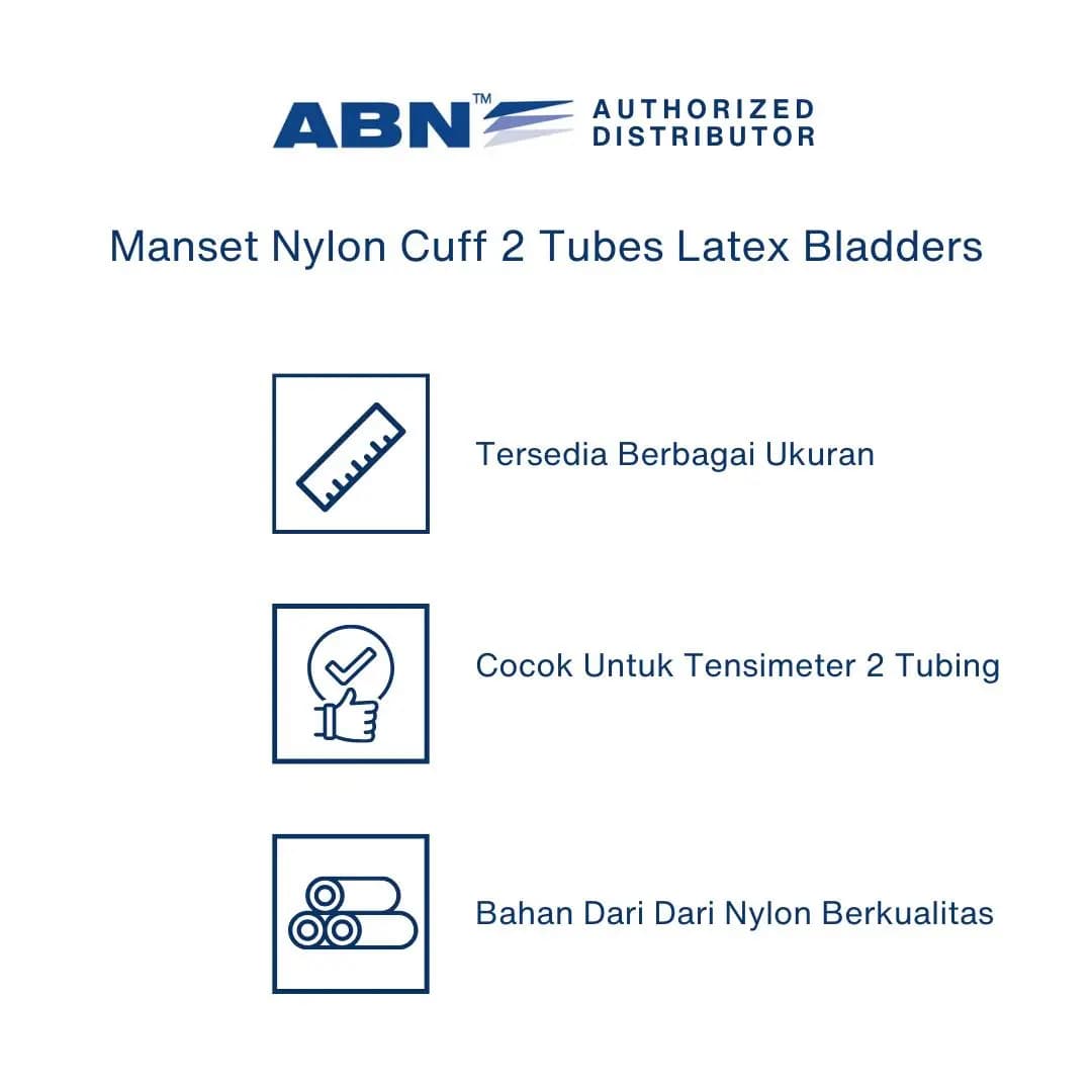 ABN Manset Tensimeter Nylon Cuff 2 Tubes Latex Bladders