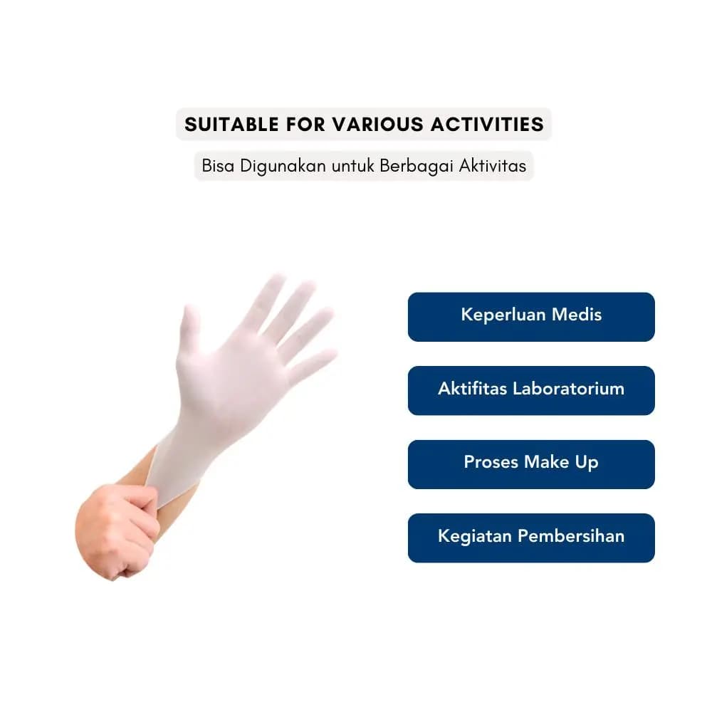 ABN Gloves Sarung Tangan Medis Bahan Latex Putih Isi 100 Pcs