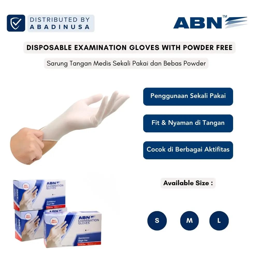 ABN Gloves Sarung Tangan Medis Bahan Latex Putih Isi 100 Pcs