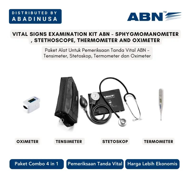 ABN Paket Alat Untuk Pemeriksaan Tanda Vital - Tensimeter, Stetoskop, Termometer dan Oximeter